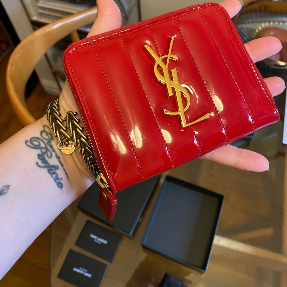 Vicky vernice red leather YSL wallet